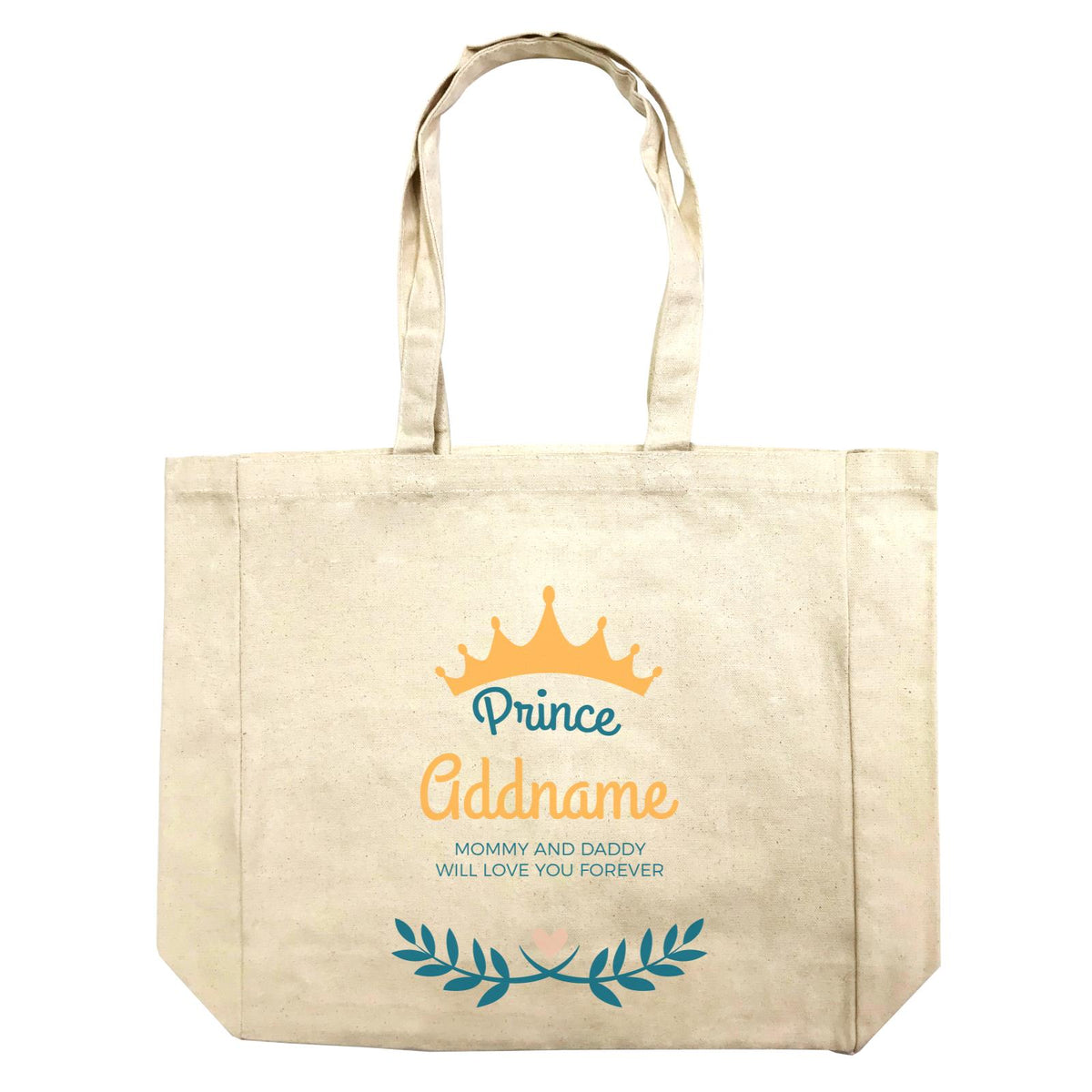Prince with Crown and Blue Leaves Personalizable with Name and Text Shopping Bag