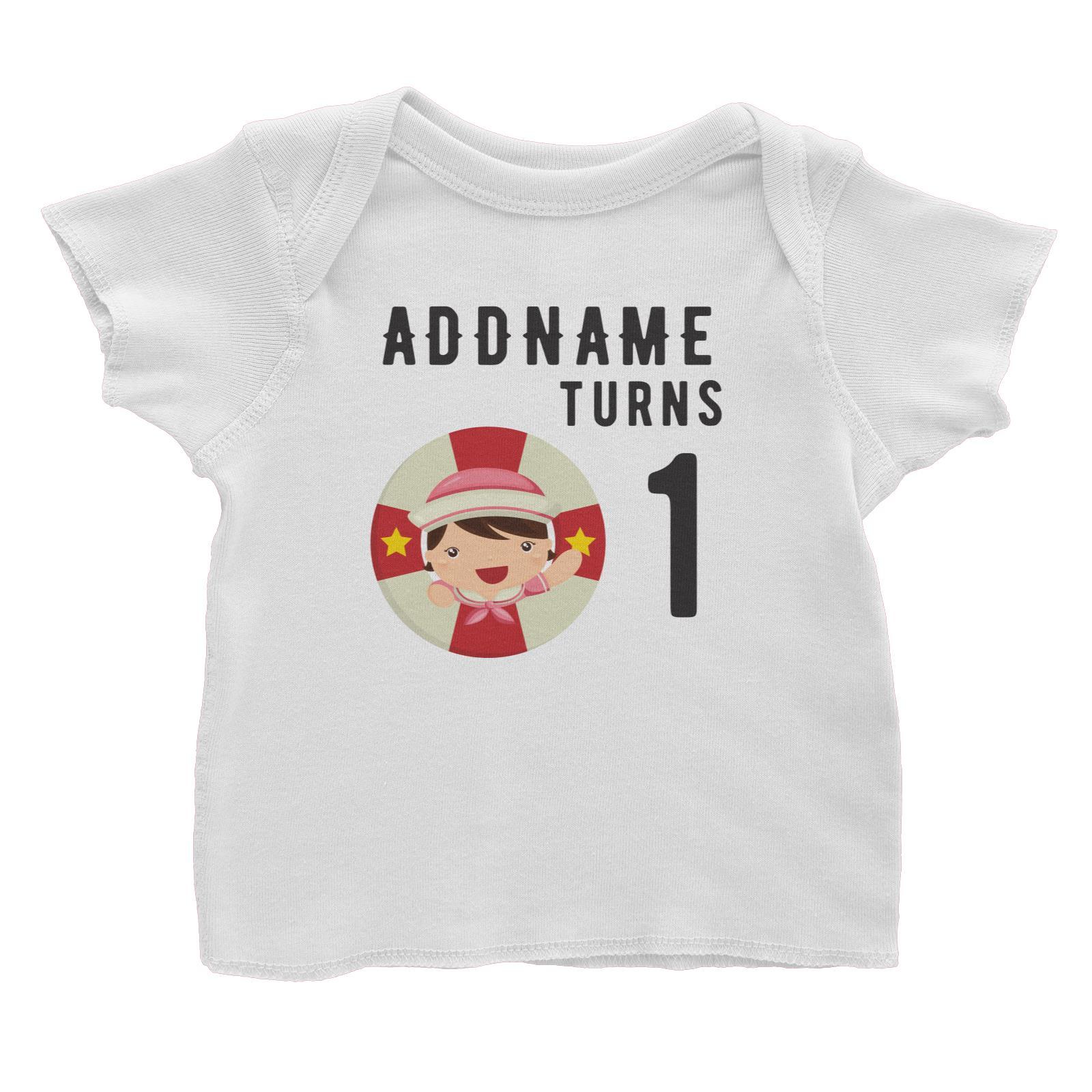 Birthday Sailor Baby Girl In Lifebuoy Addname Turns 1 Baby T-Shirt