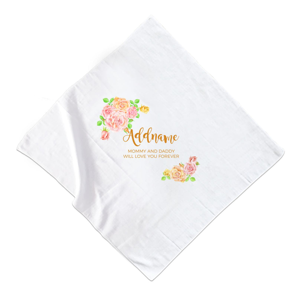 Sweet Rose Frame Personalisable with Name and Text Muslin  Square