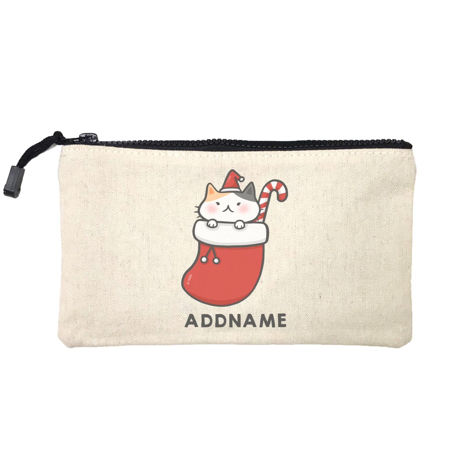 Xmas Cute Cat In Christmas Sock Addname Mini Accessories Stationery Pouch