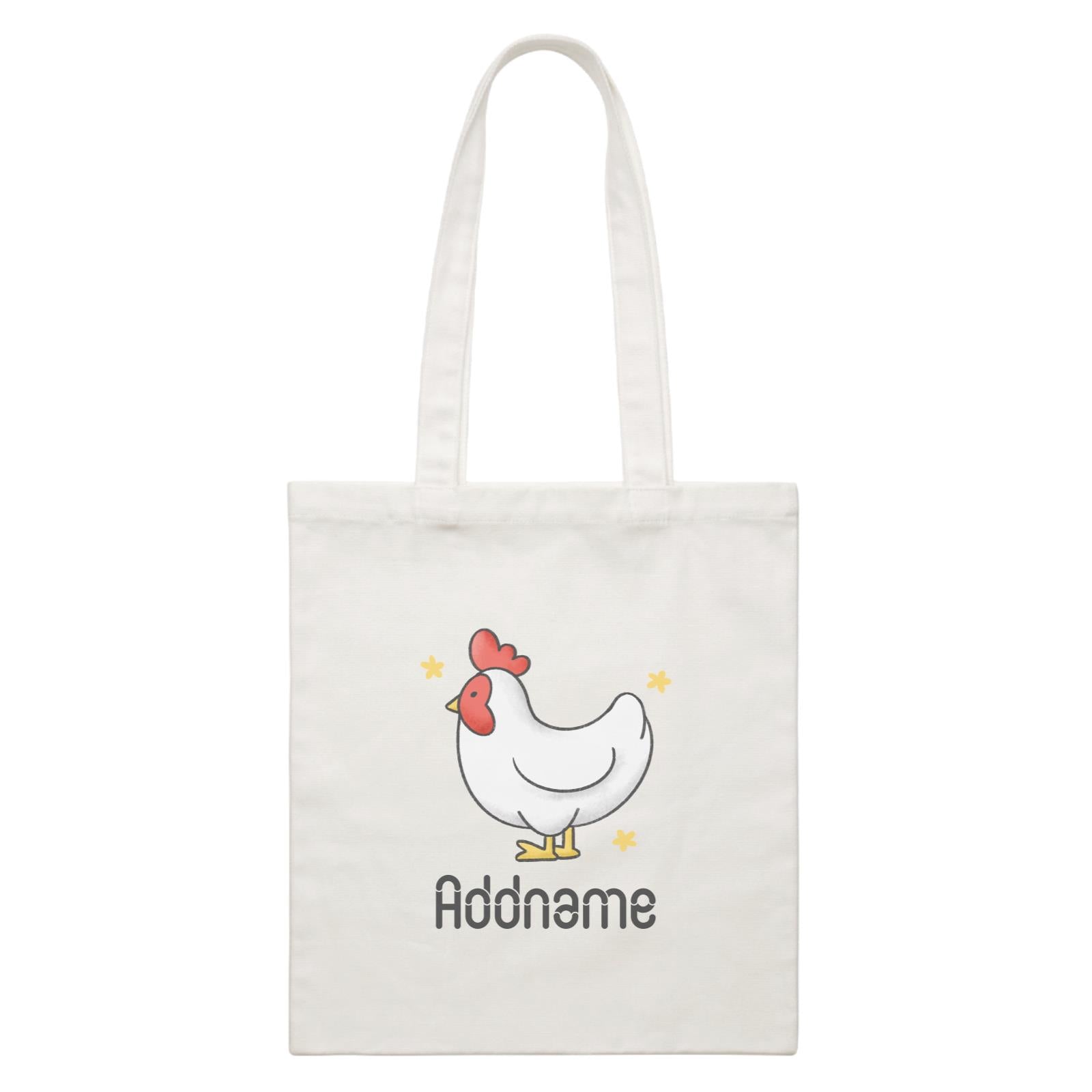 Cute Hand Drawn Style Rooster Addname White Canvas Bag