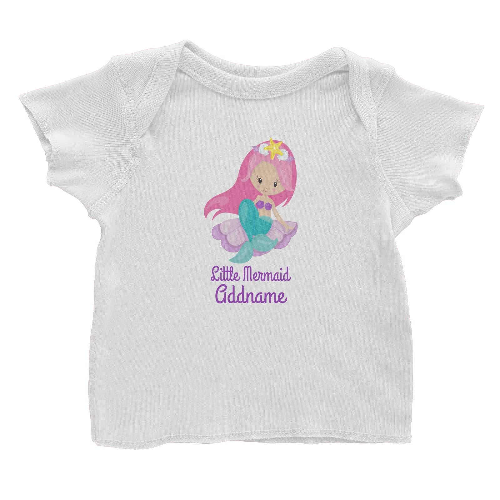 Little Mermaid Sitting Down on Big Seashell Addname Baby T-Shirt