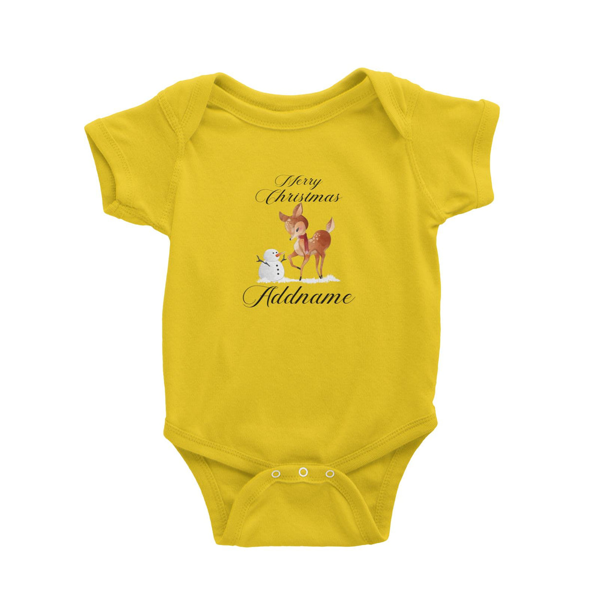 Christmas Cute Deer With Snowman Merry Christmas Addname Baby Romper