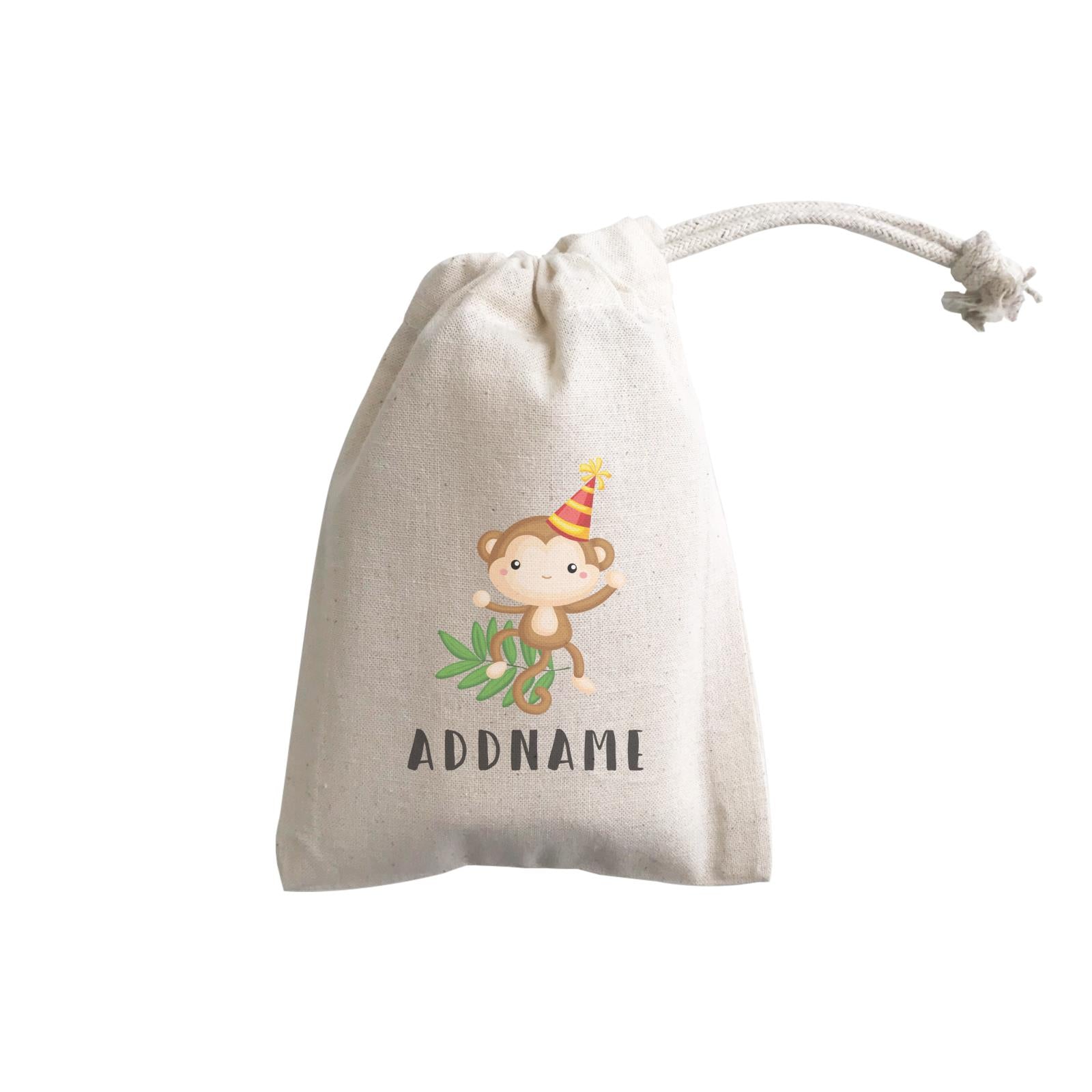 Birthday Safari Monkey Wearing Party Hat Addname GP Gift Pouch