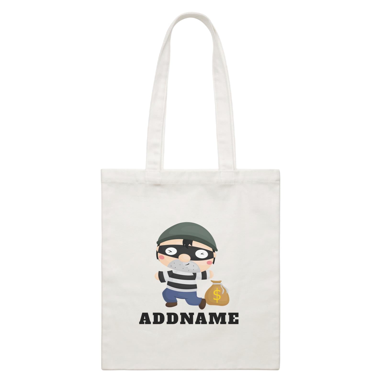 Birthday Police Thief Escaping With Bag Of Money Addname White Canvas Bag