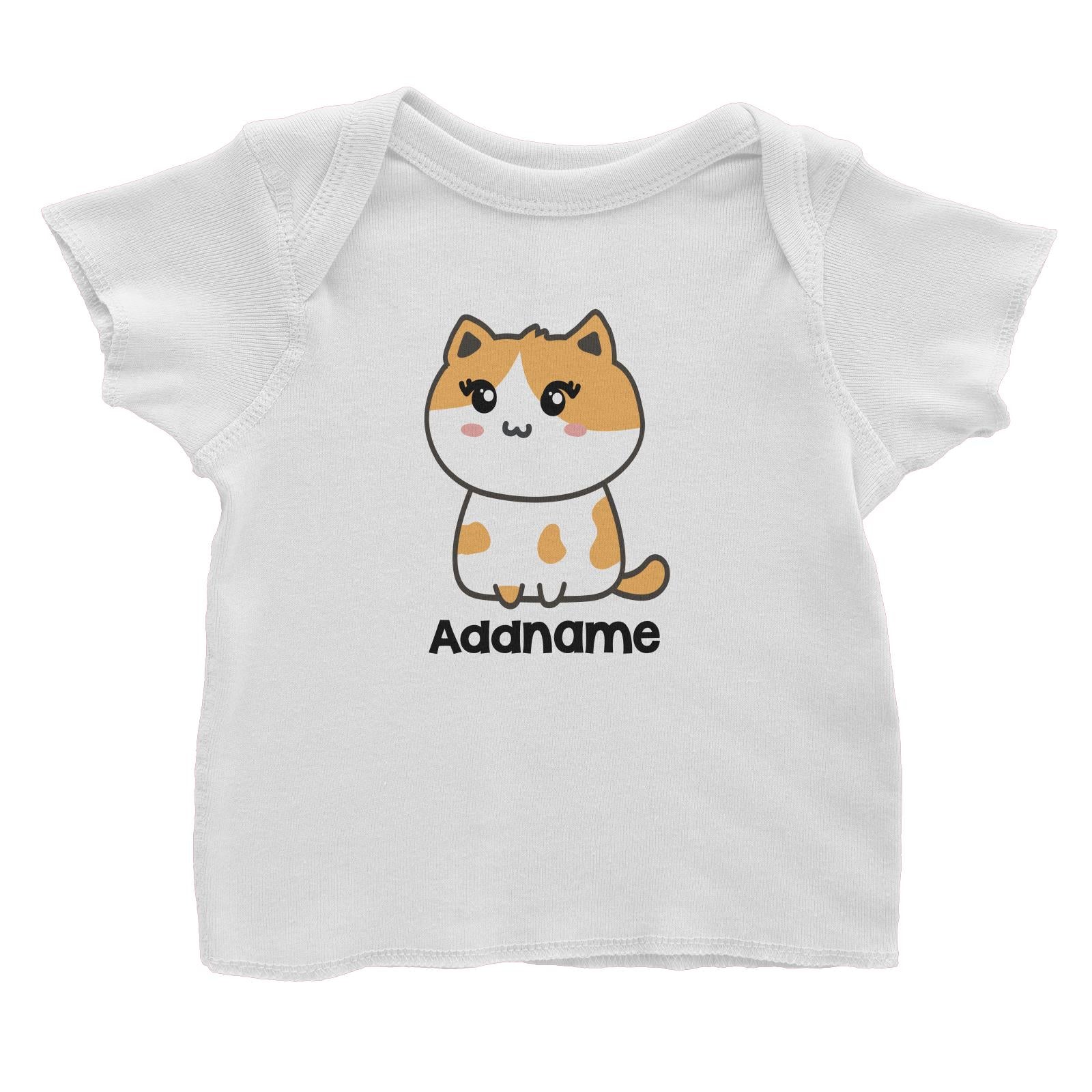 Drawn Adorable Cats White & Yellow Addname Baby T-Shirt