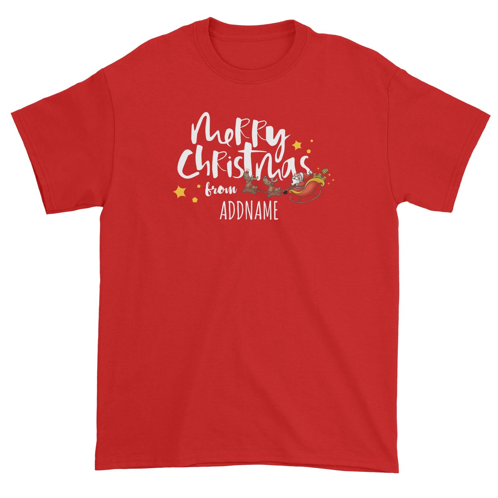 Cute Santa's Sleigh Merry Christmas Greeting Addname Unisex T-Shirt  Personalizable Designs Matching Family