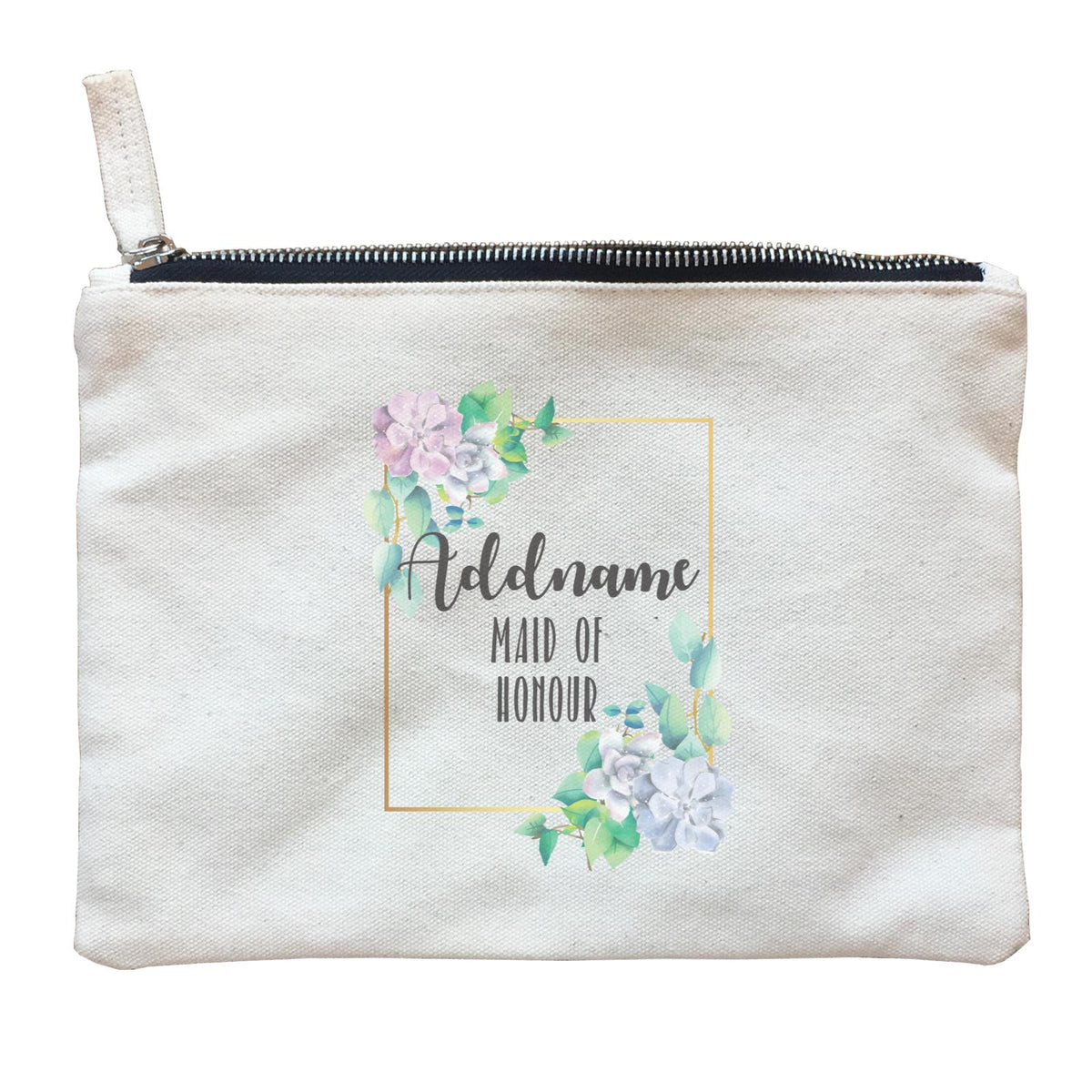 Bridesmaid Floral Modern Blue Flowers With Frame Maid Of Honour Addname Zipper Pouch