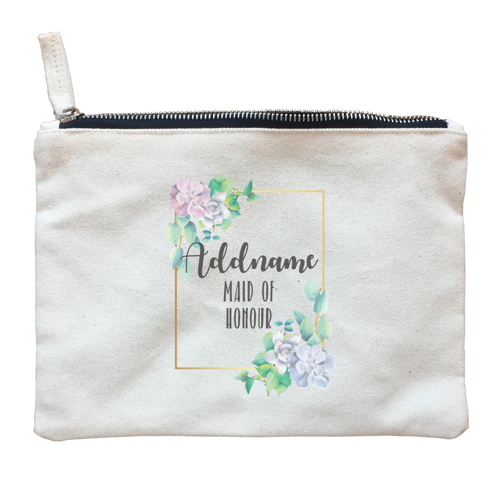 Bridesmaid Floral Modern Blue Flowers With Frame Maid Of Honour Addname Zipper Pouch