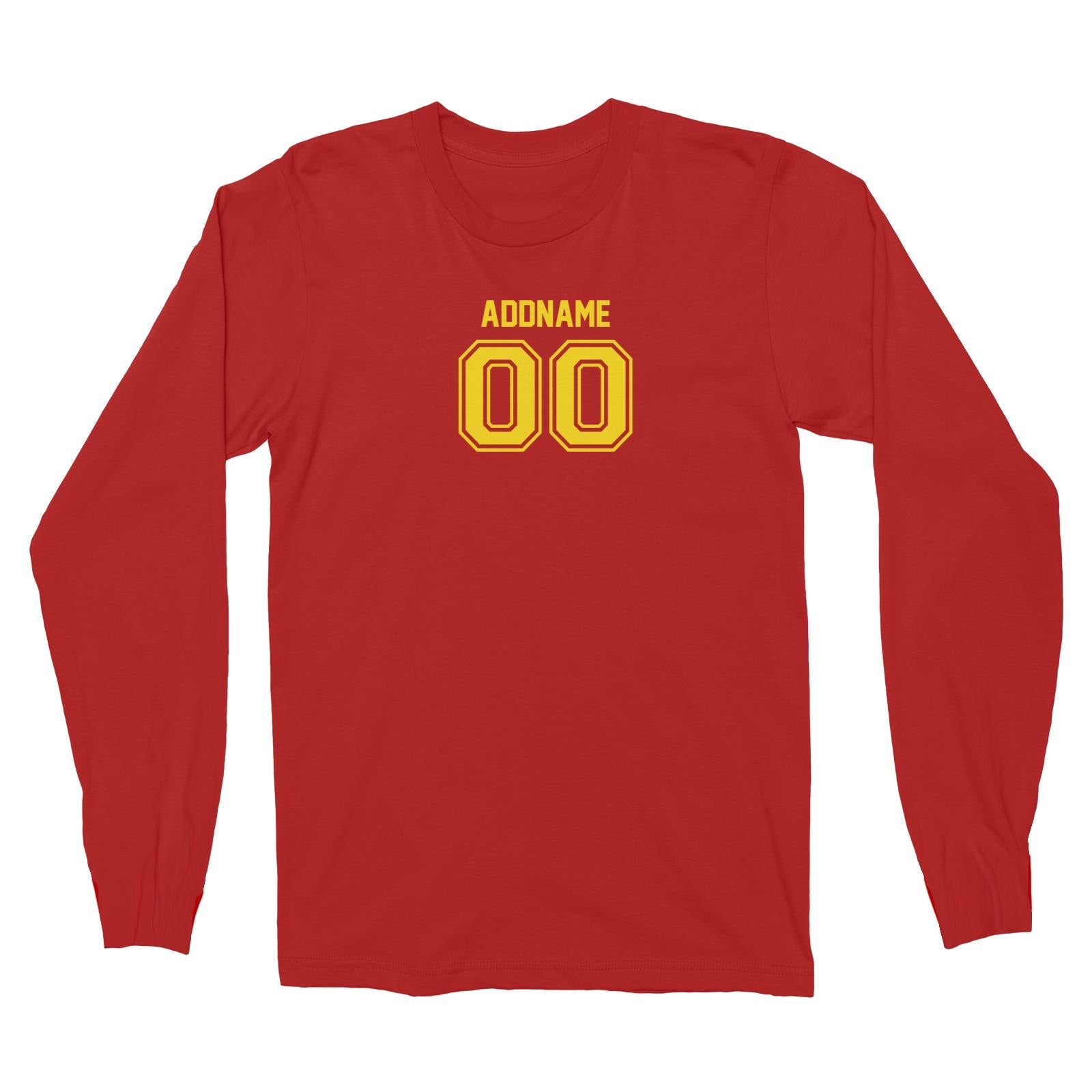Adults Jersey Yellow Font With Name and Number Long Sleeve Unisex T-Shirt