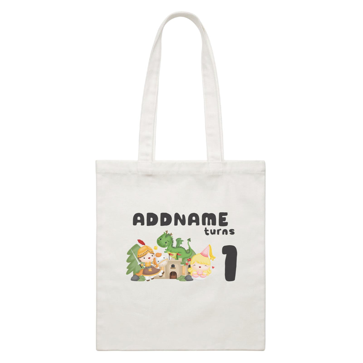 Birthday Royal Group Addname Turns 1 White Canvas Bag