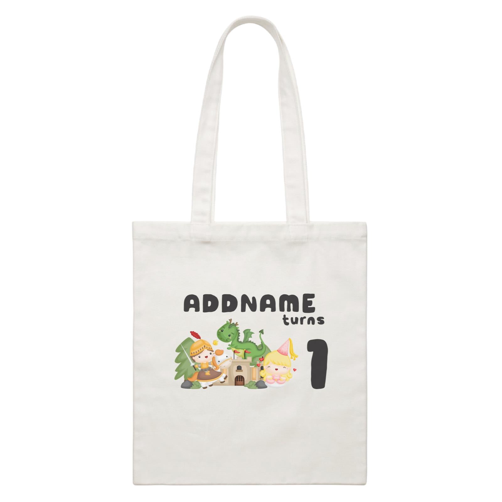 Birthday Royal Group Addname Turns 1 White Canvas Bag
