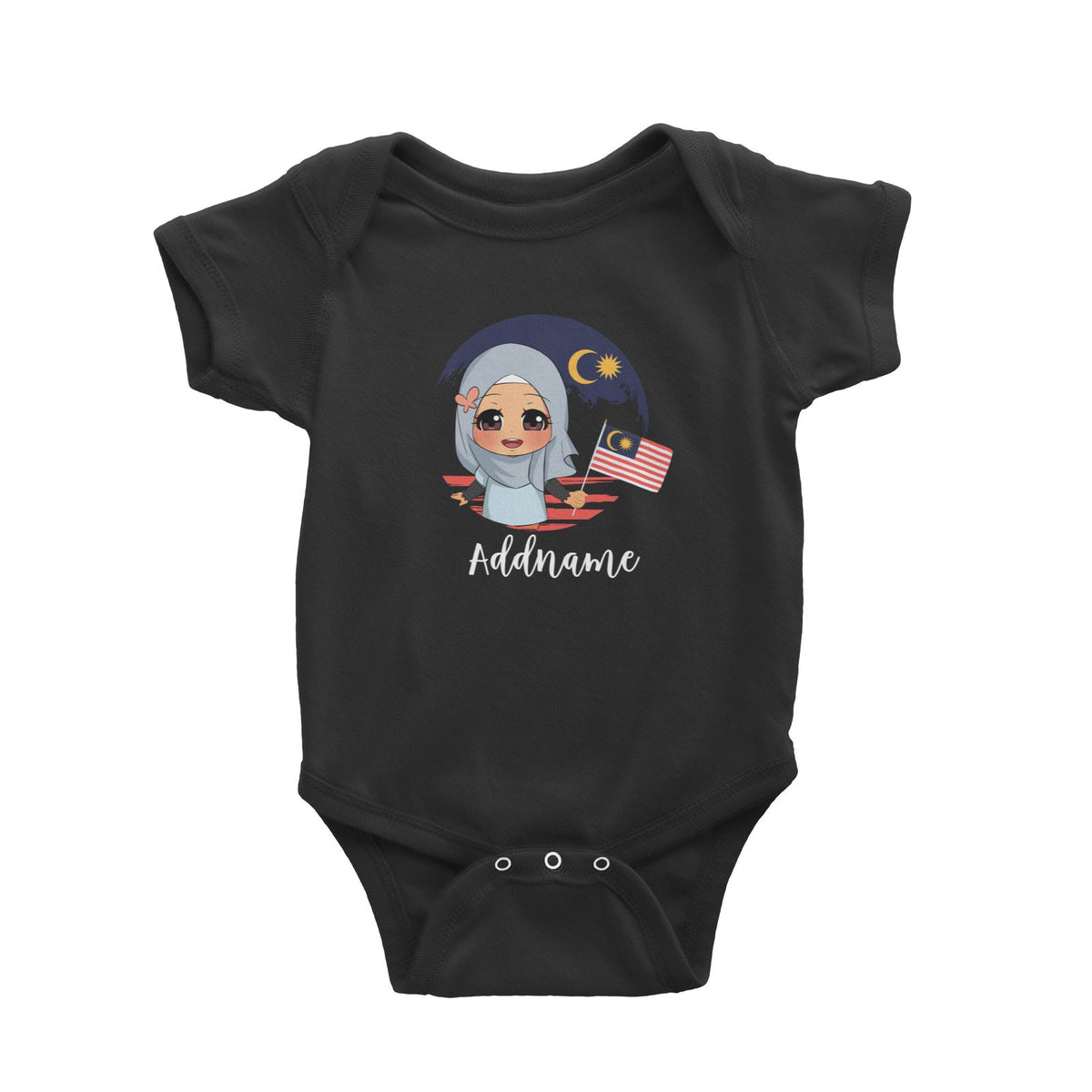Merdeka Series Round Flag Malay Girl Addname Baby Romper