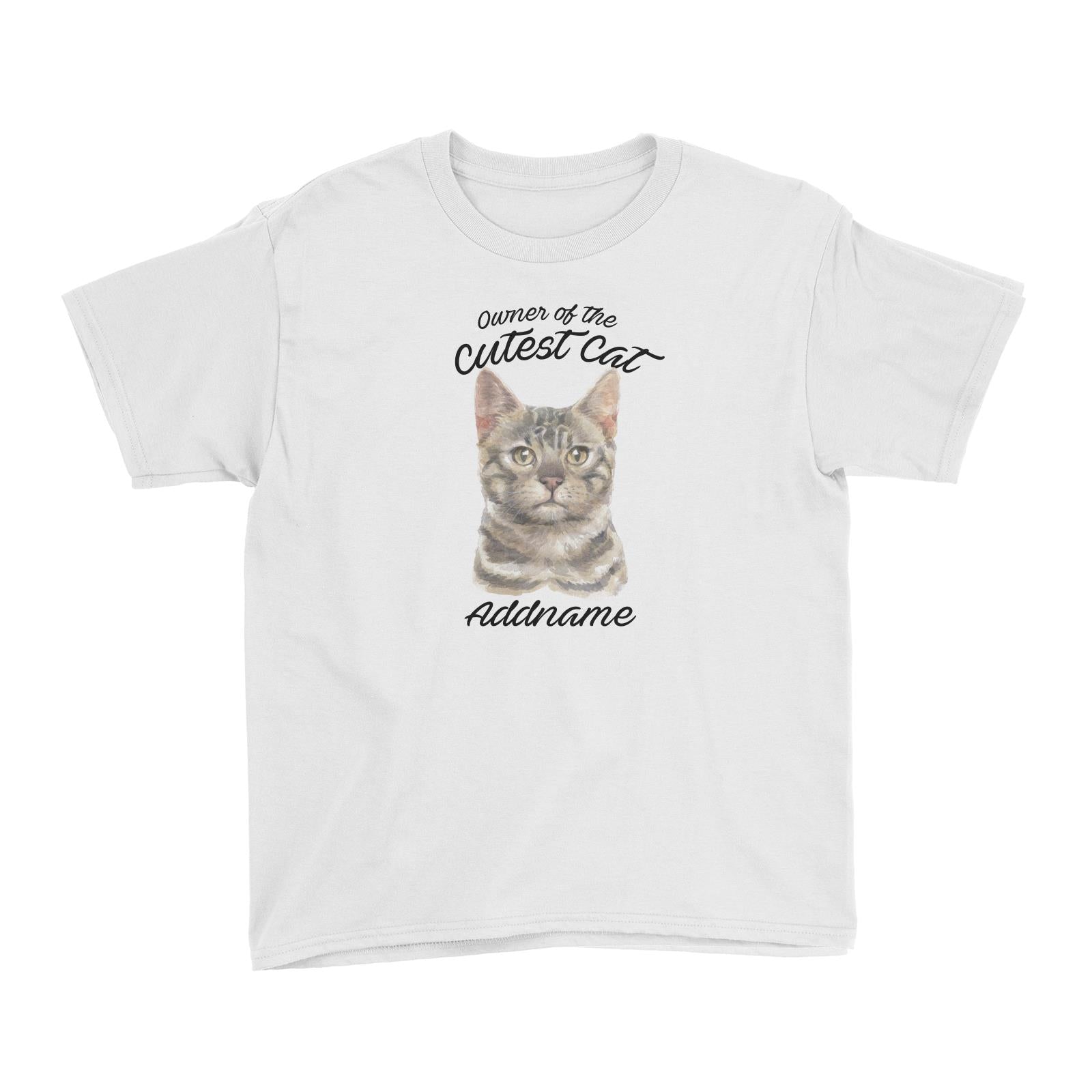 Watercolor Owner Of The Cutest Cat Bengal Grey Addname Kid's T-Shirt