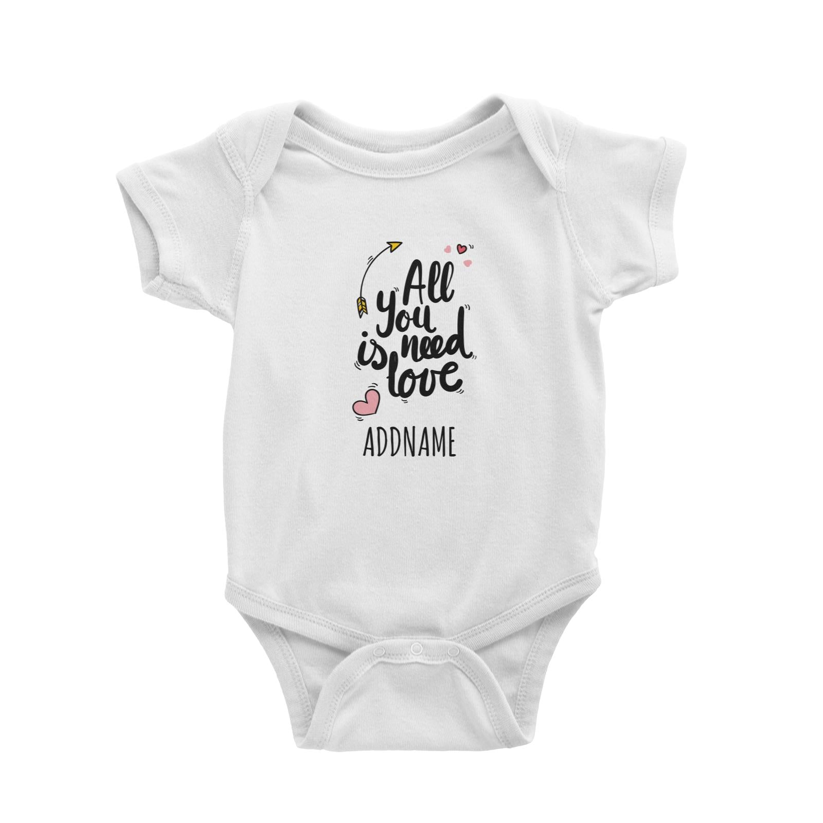 Cartoon All You Need is Love Doodle Phrase White White Baby Romper