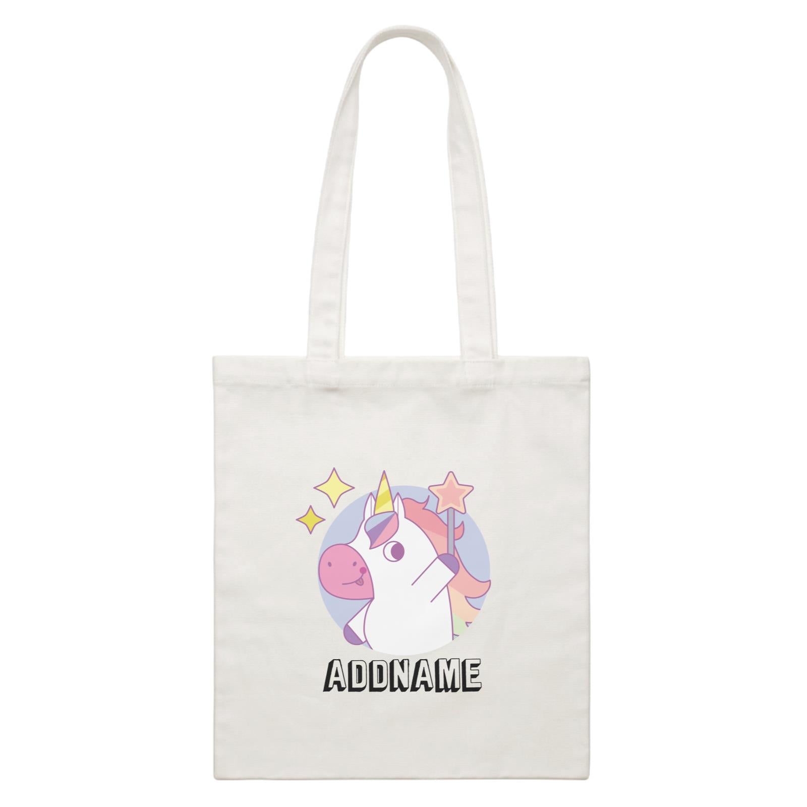 Birthday Unicorn Girl With Magic Wand Addname White Canvas Bag