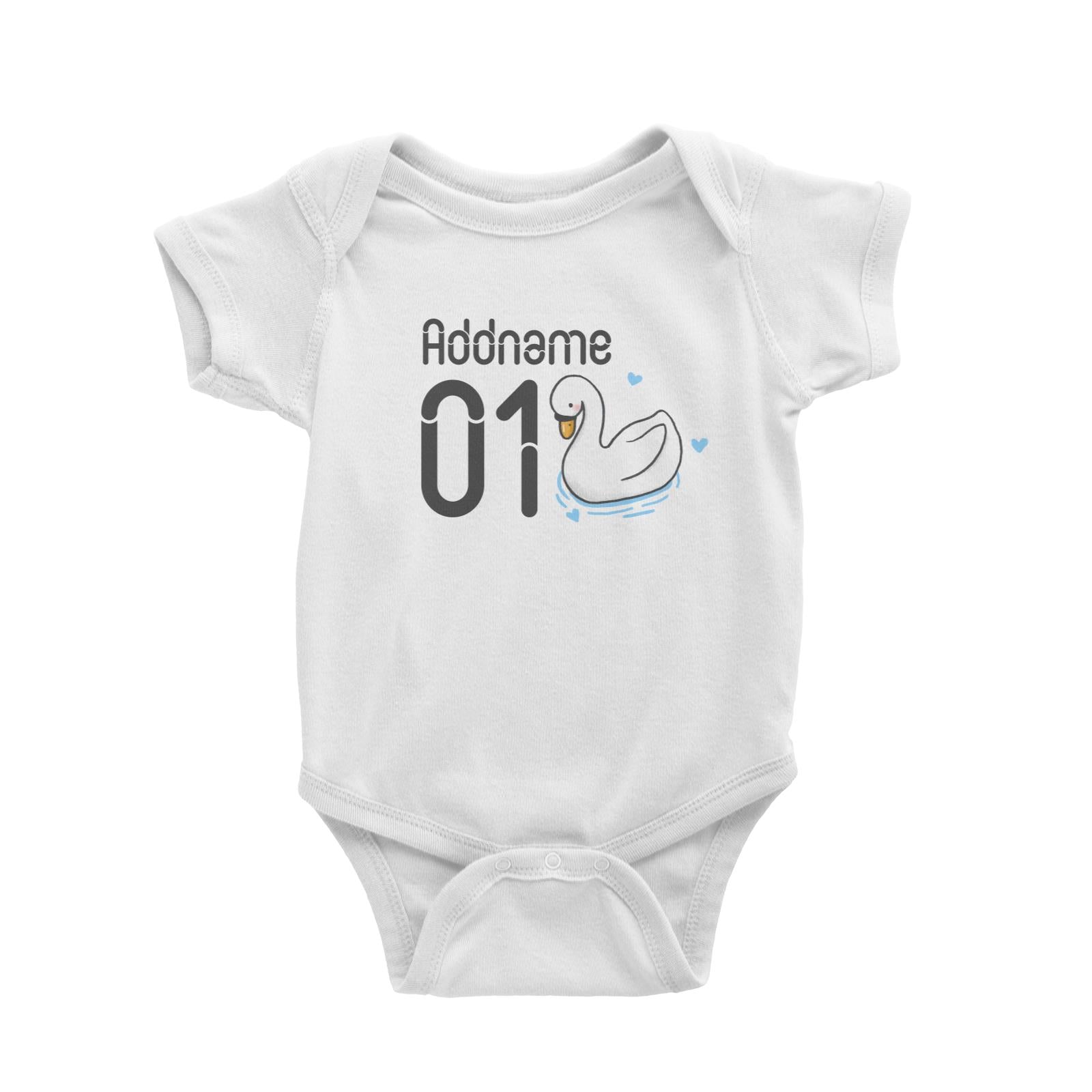 Name and Number Cute Hand Drawn Style Swan Baby Romper