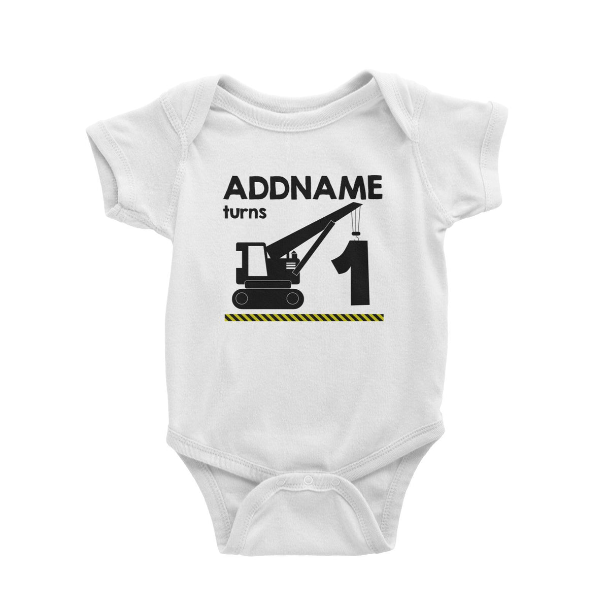 Construction Birthday Theme Crane Personalizable with Name and Number Baby Romper