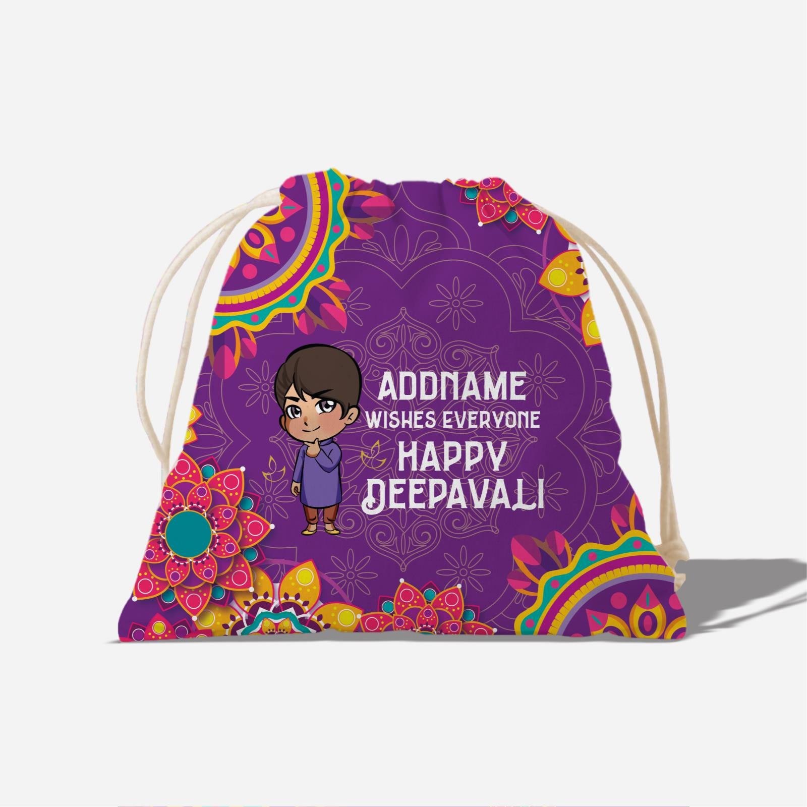 Deepavali Chibi Full Print Satchel - Little Boy Addname Wishes Everyone Deepavali