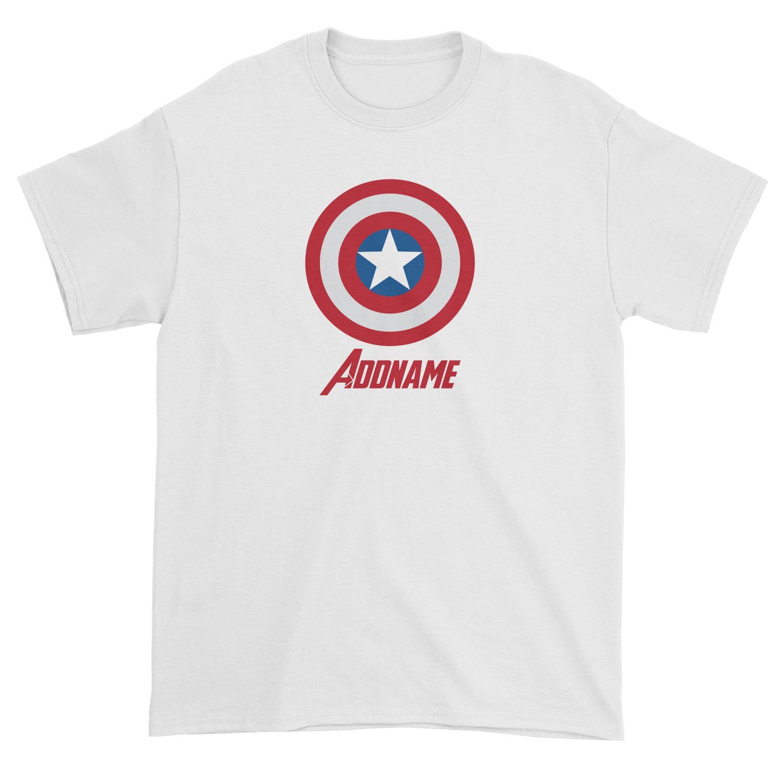 Superhero Shield Captain America Addname Unisex T-Shirt  Matching Family Personalizable Designs