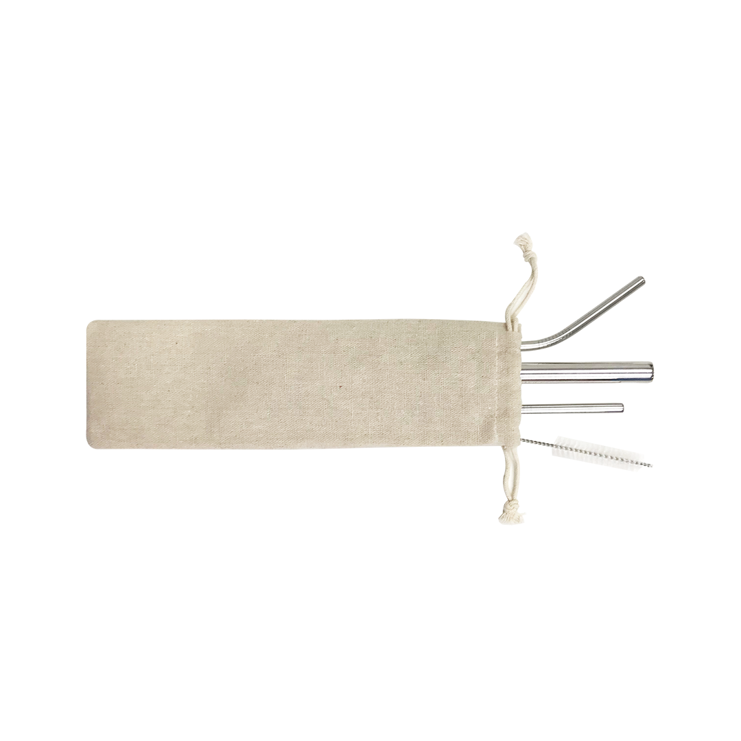 Blank 4-in-1 Stainless Steel Straw Set In Satchel