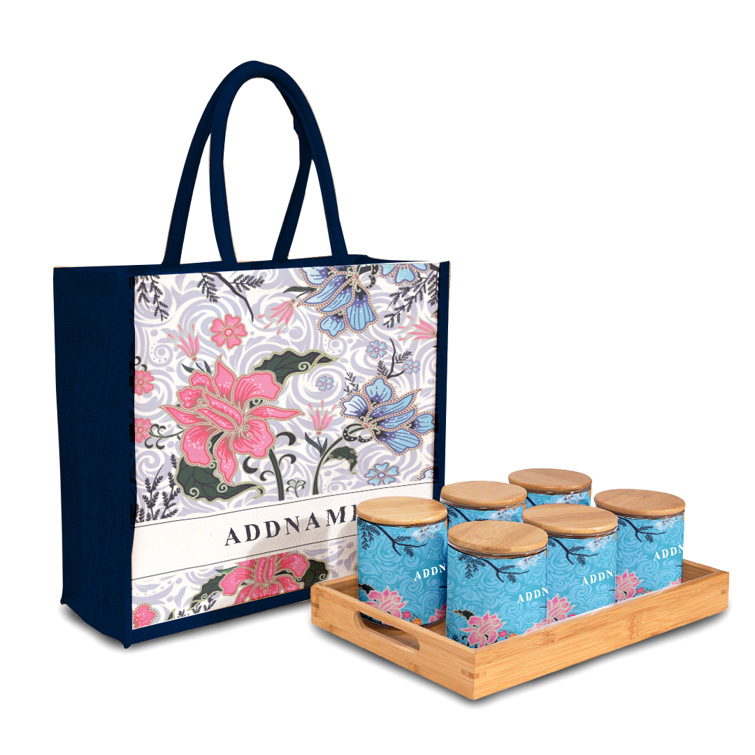 Modern Mahsuri  Series - Legend Blue Balang Raya Set (6 in 1) With Half Lining Jute Bag