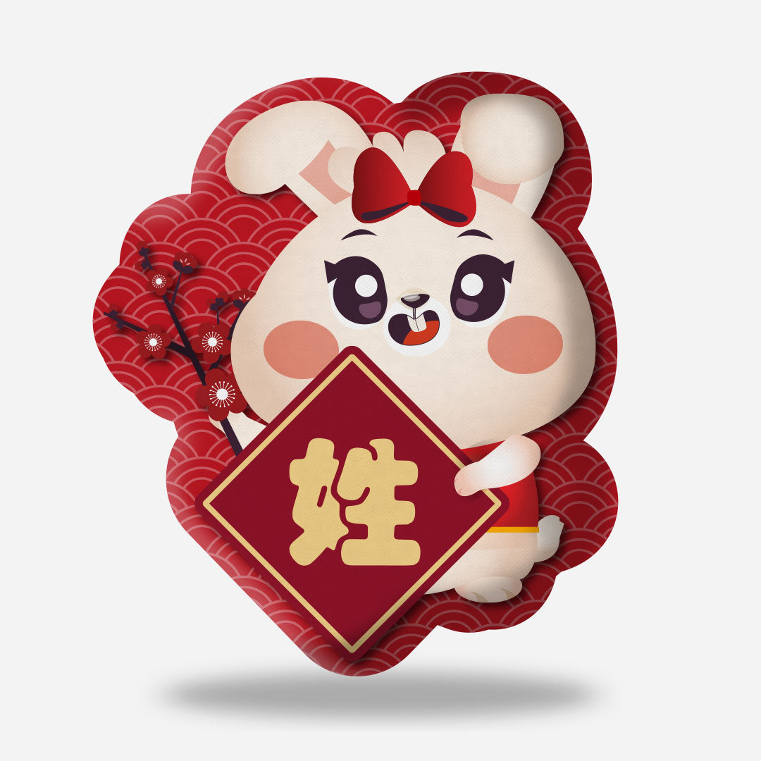 Cny Rabbit Family - Surname Sister Rabbit Plushie With Chinese Surname Red