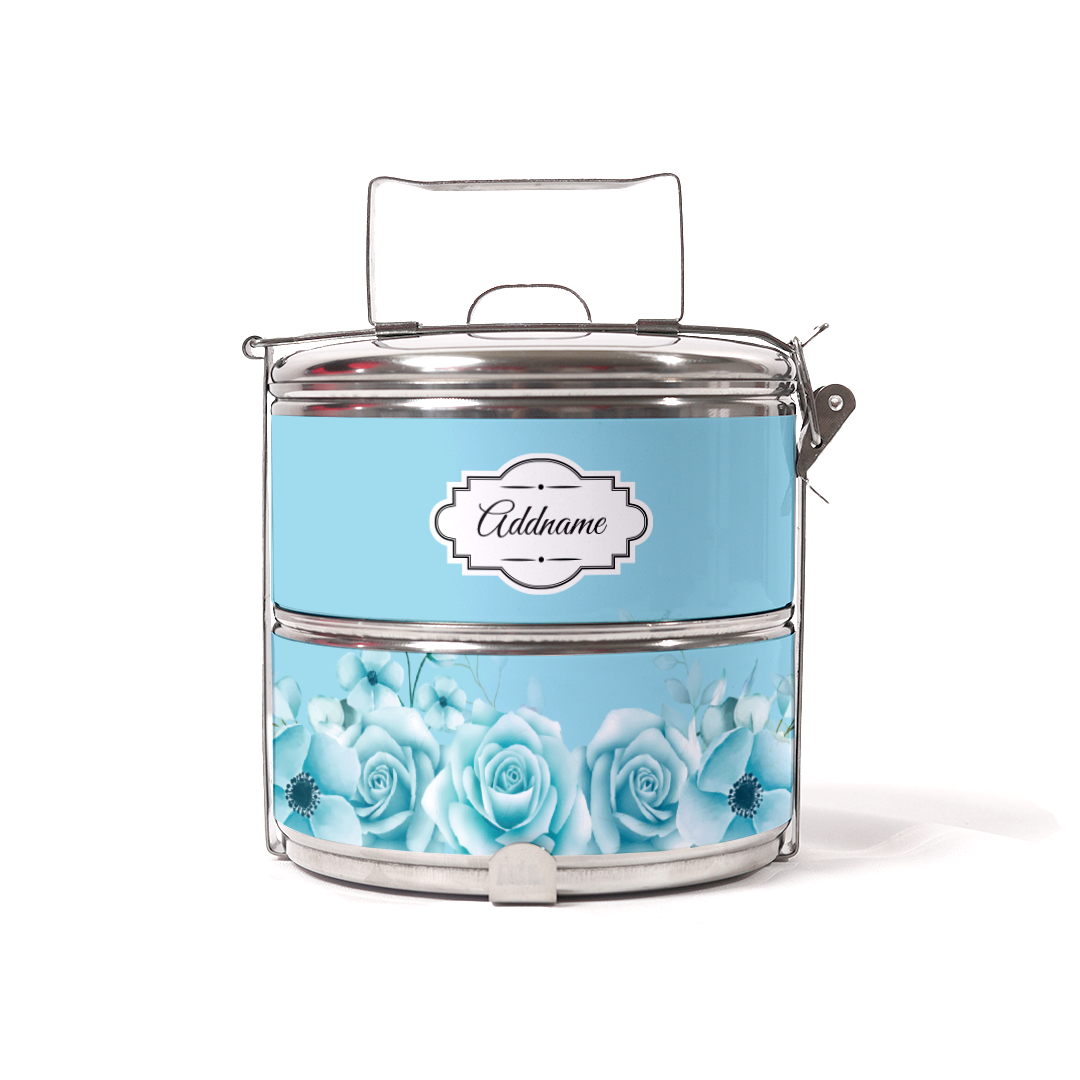 Full Turquoise Rose Two Tier Tiffin Carrier