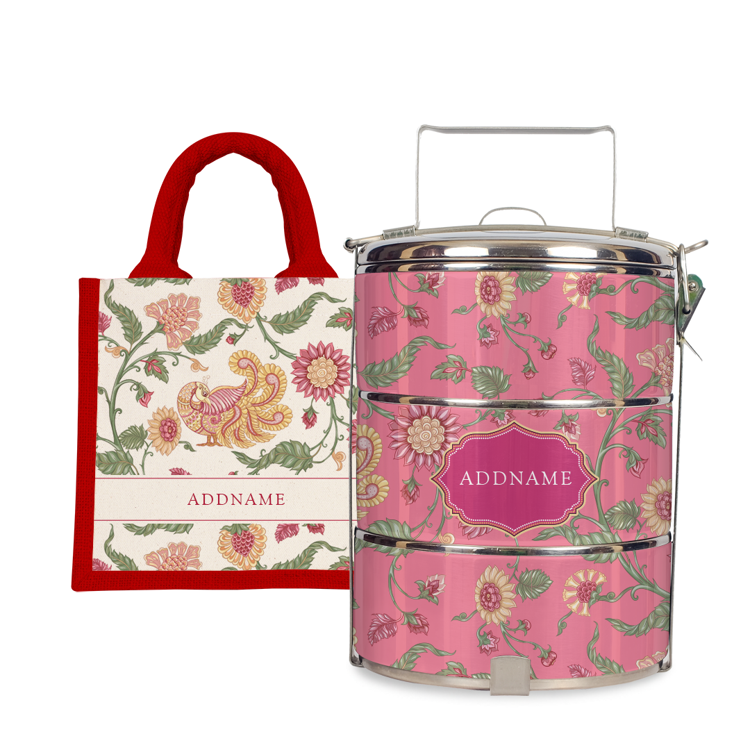 Batik Cempaka - Lunch Tote Bag with Three-Tier Tiffin Carrier