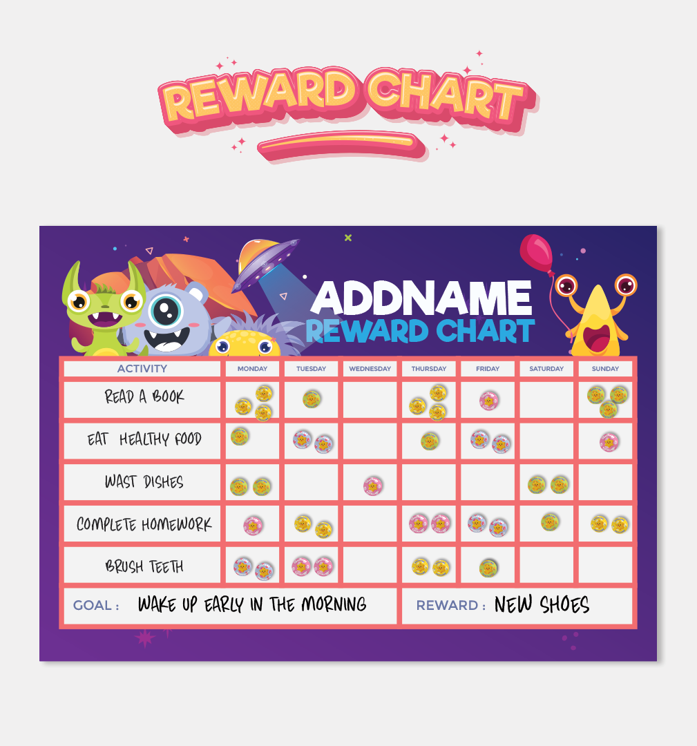 Kids Essentials - Kids Planner With Reward Sticker Cute Monster