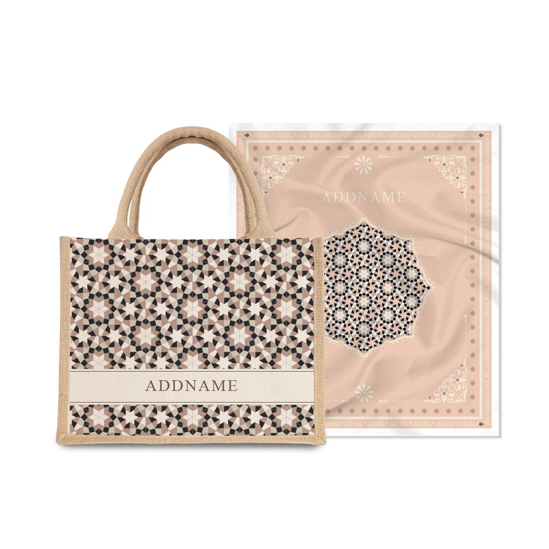 Ornamental Series - Pastel Beige Prayer Mat with Natural Half Lining Small Canvas Bag