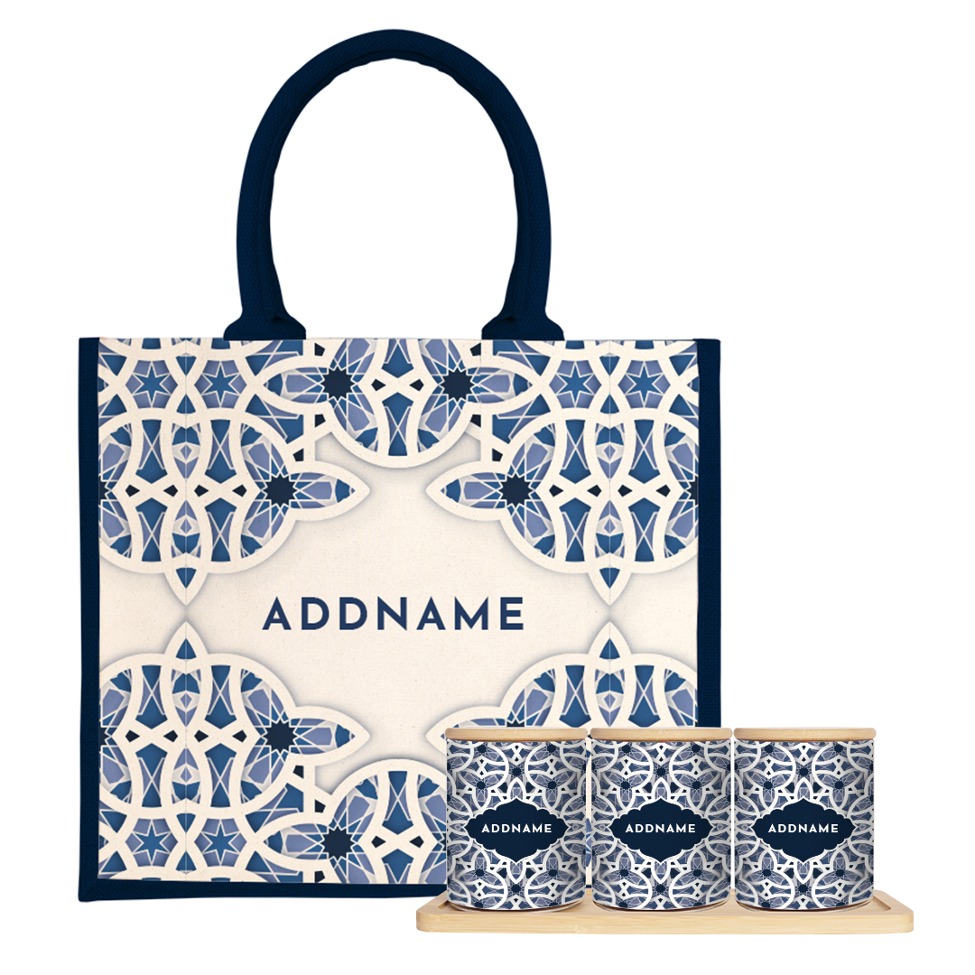 Ratu Series - Blue Balang Raya Set (3 in 1) with Half Lining Jute Bag