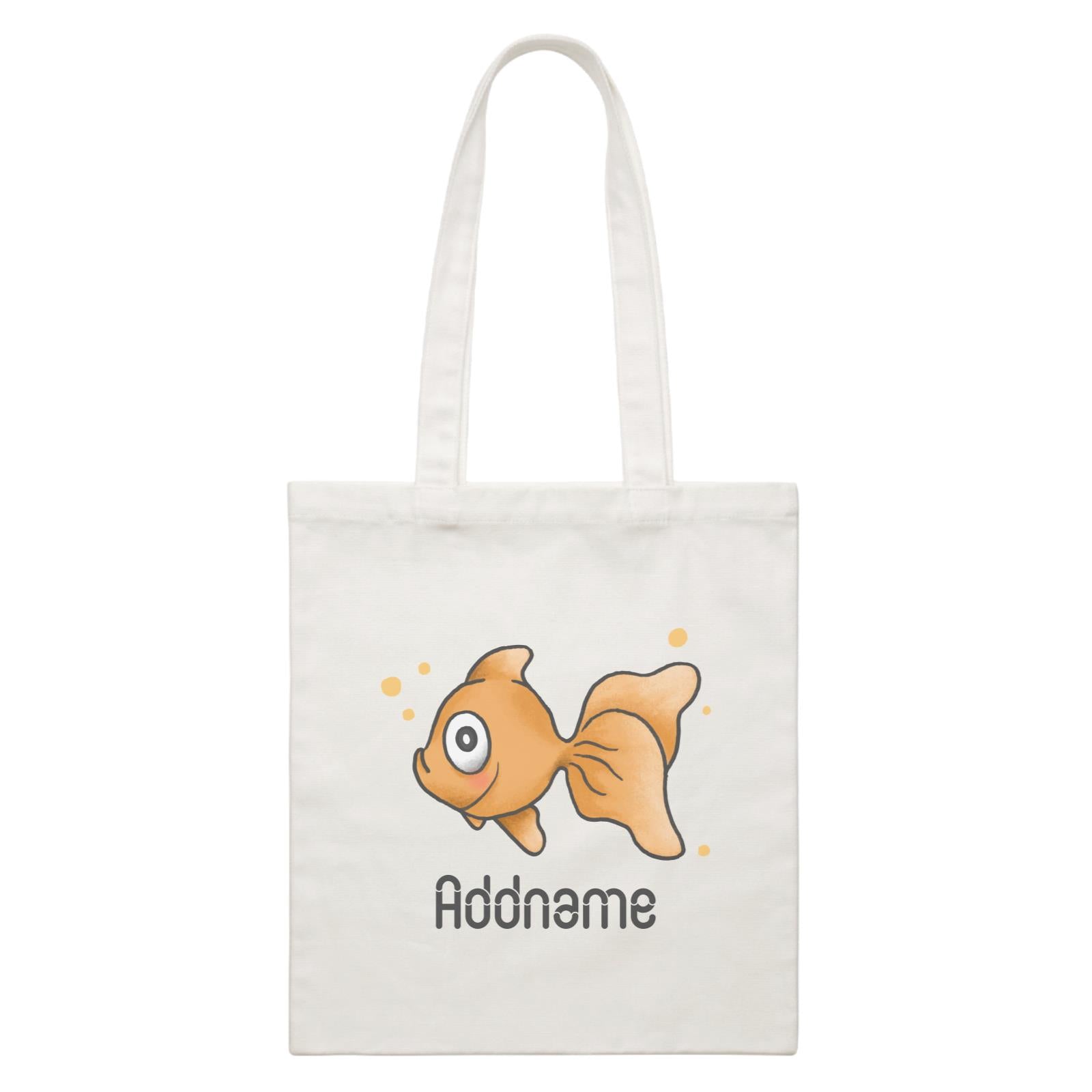 Cute Hand Drawn Style Goldfish Addname White Canvas Bag