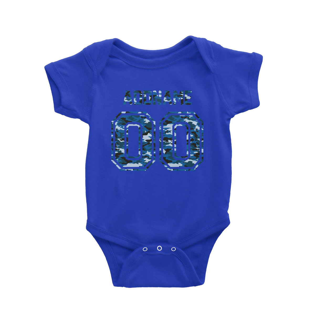 Jersey Blue Camo With Name and Number Baby Romper