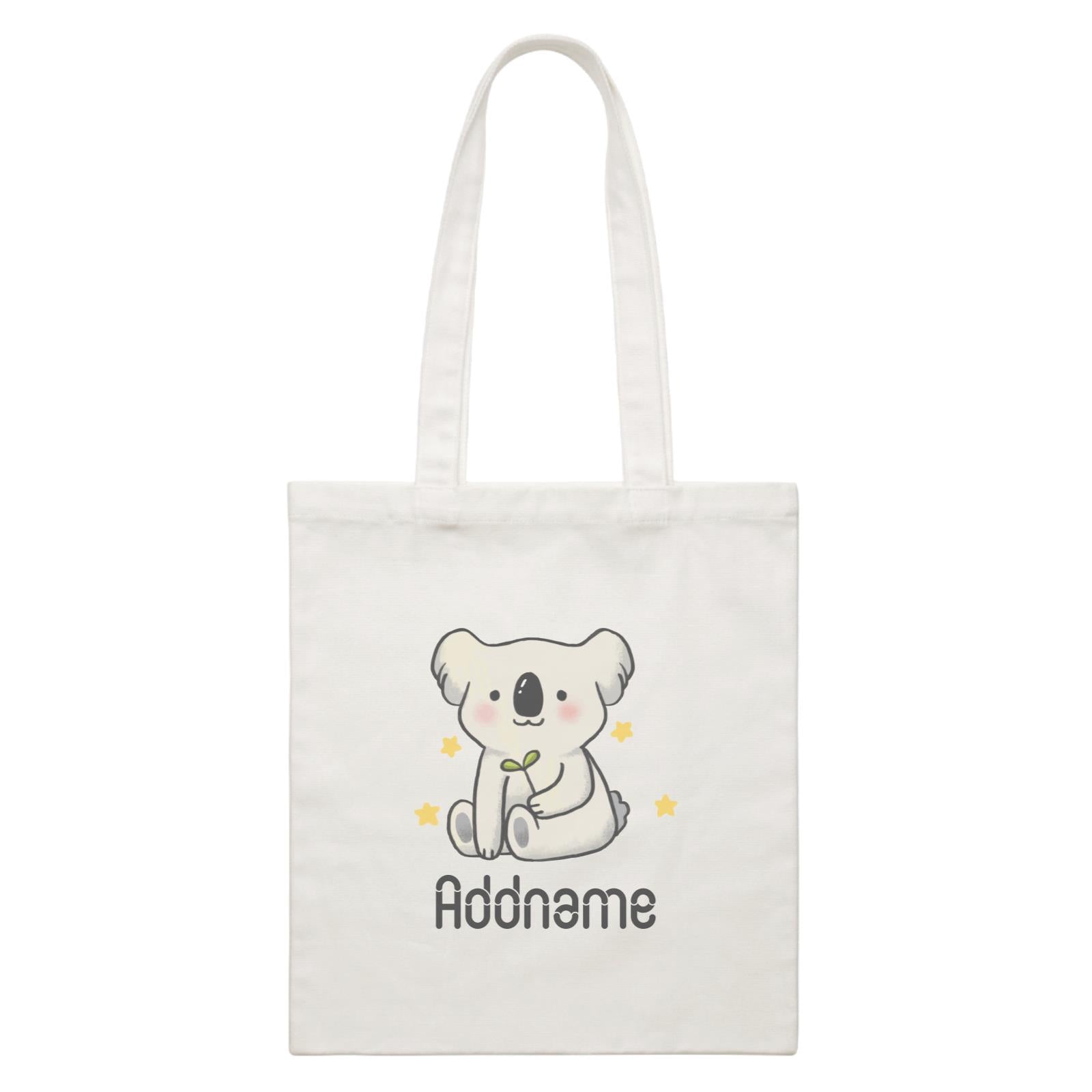 Cute Hand Drawn Style Koala Addname White Canvas Bag
