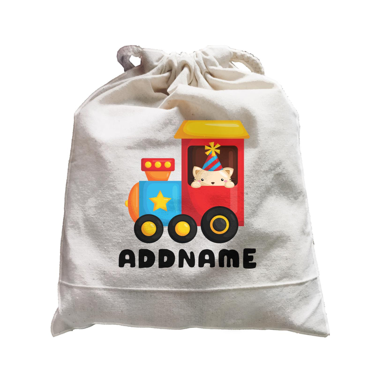 Birthday Fun Train Cat Wearing Party Hat Addname Satchel