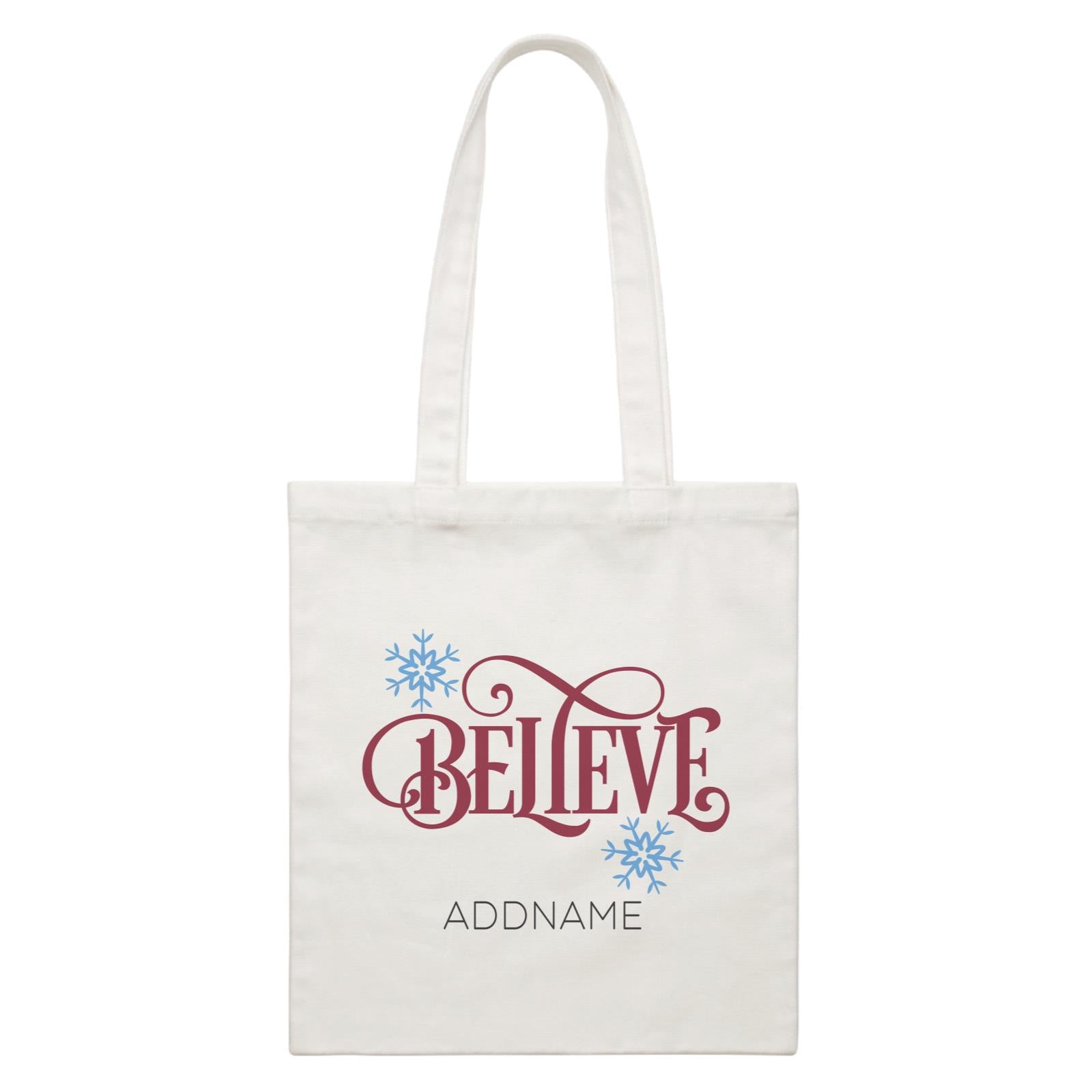 Xmas Believe with Snowflakes Canvas Bag
