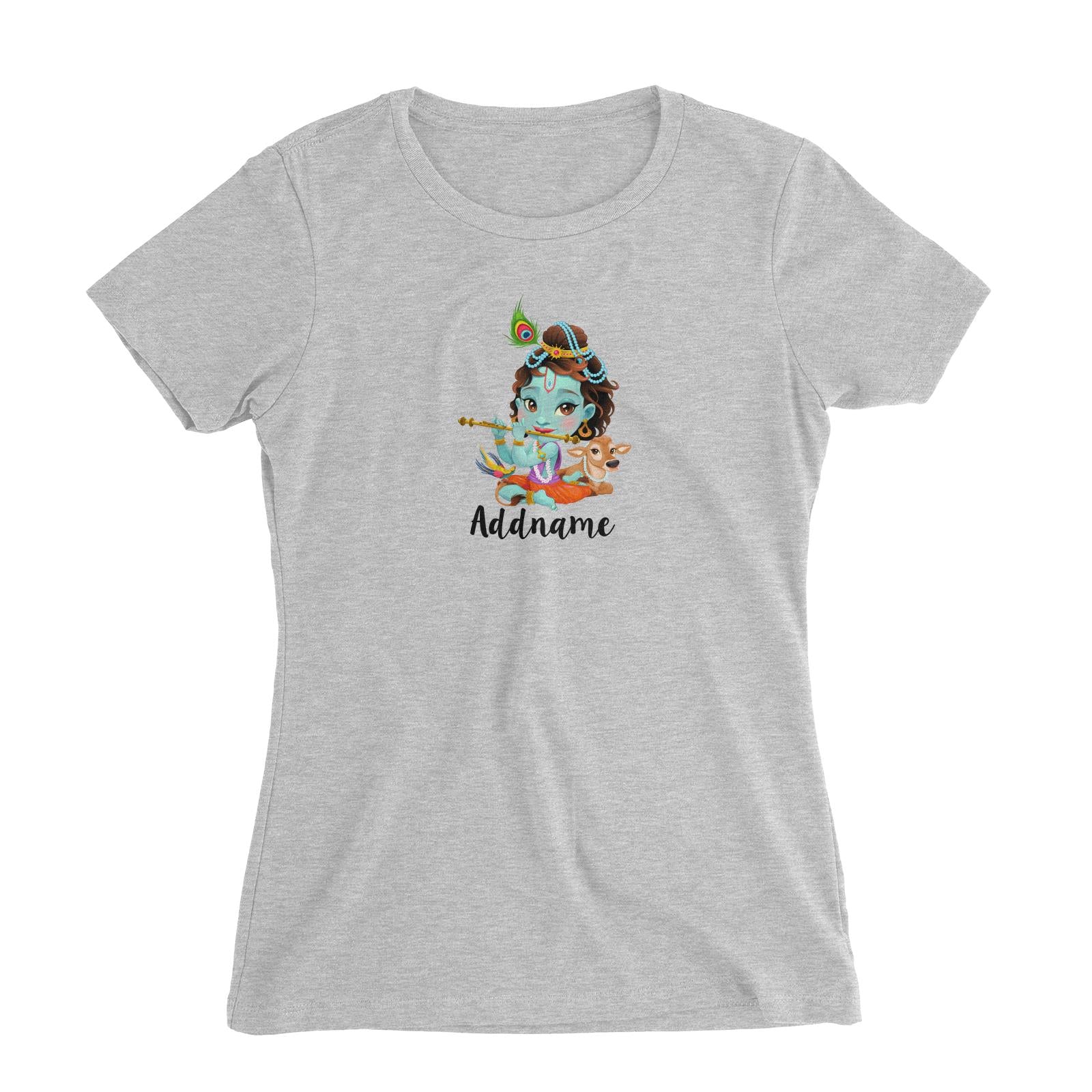 Artistic Krishna Playing Flute with Cow Addname Women's Slim Fit T-Shirt