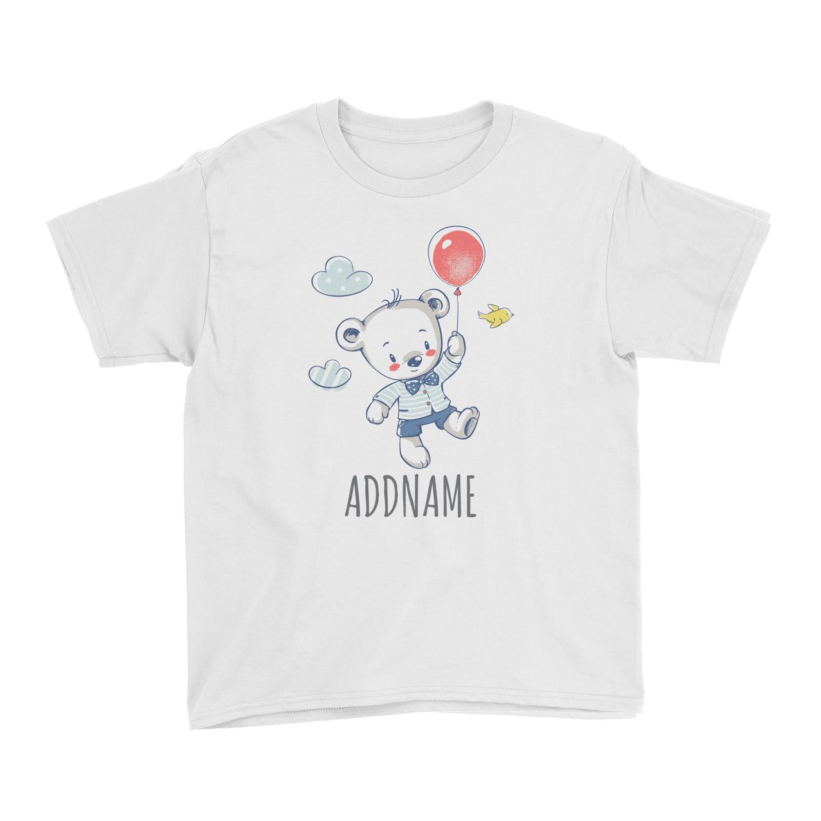 Boy Bear on Balloon White Kid's T-Shirt Personalizable Designs Cute Sweet Animal For Boys HG