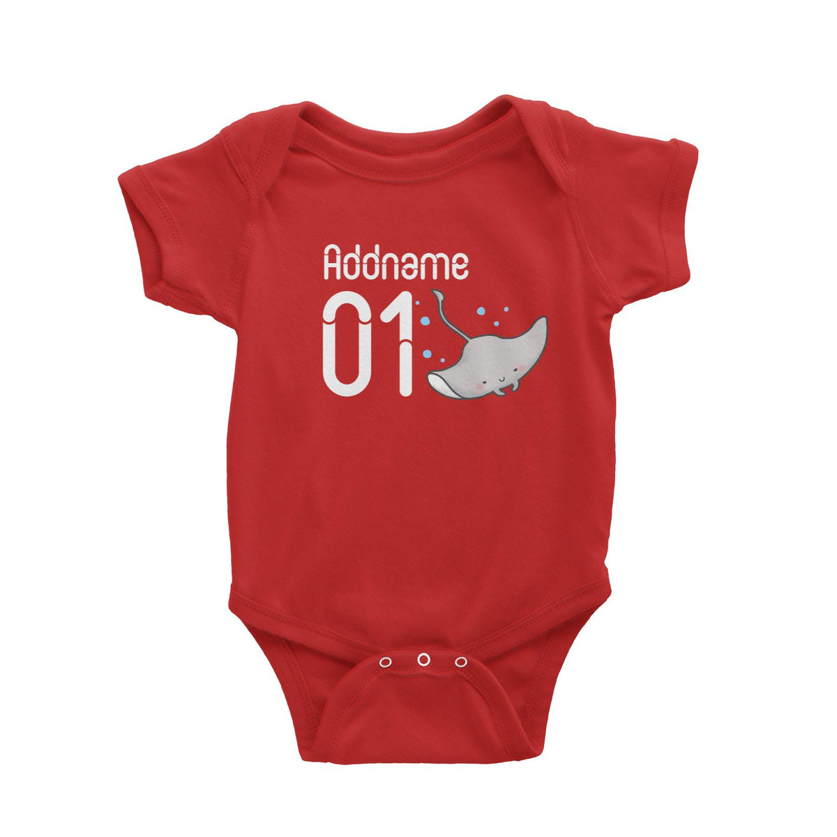 Name and Number Cute Hand Drawn Style Stingray Baby Romper