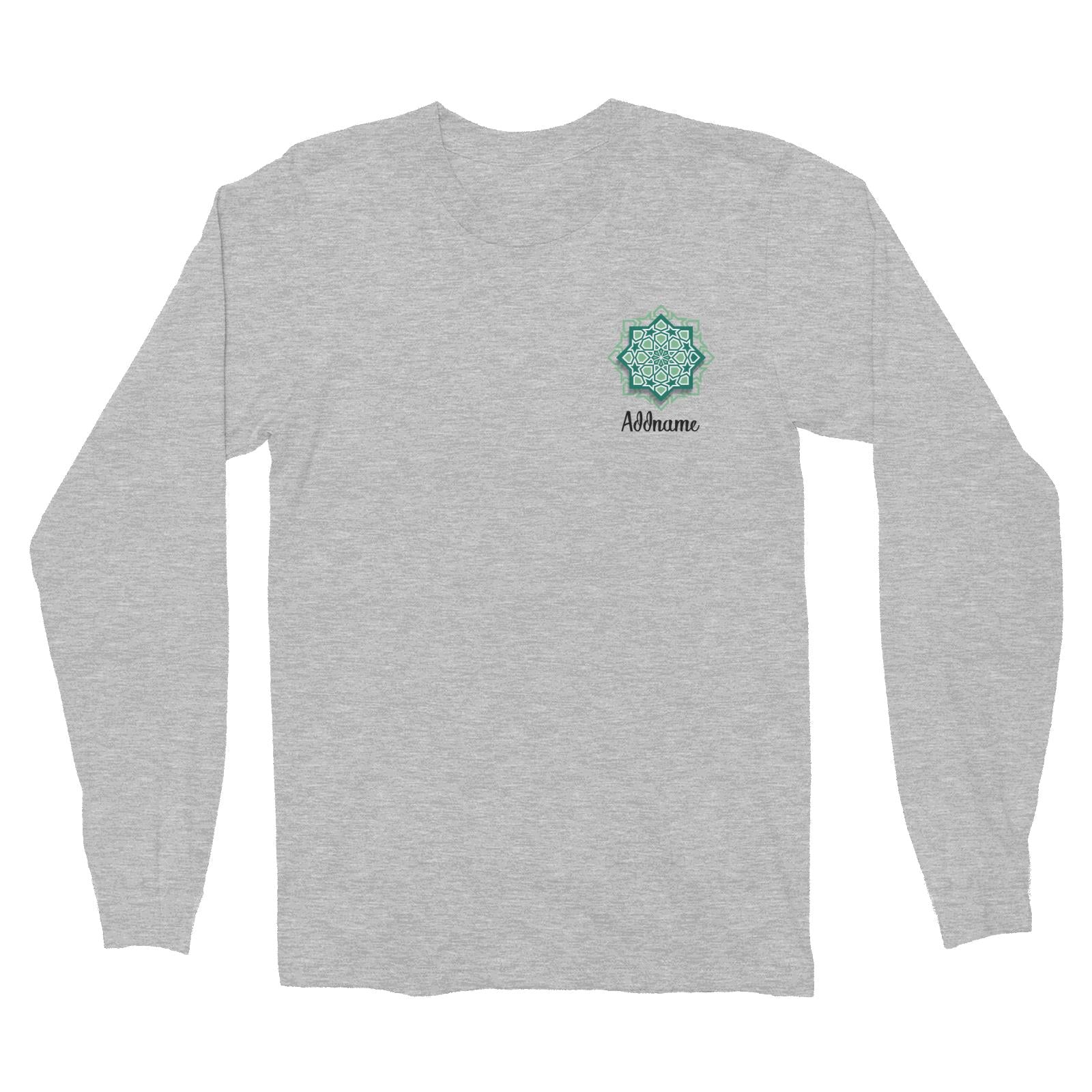 Raya Symbol Green Islamic Geometric Pocket Addname Long Sleeve Unisex T-Shirt