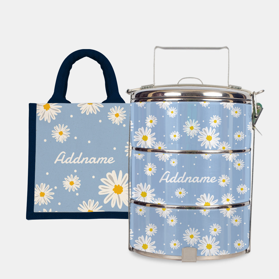 Daisy Series Half Lining Lunch Bag Wtih Standard Tiffin Carrier - Frost Navy