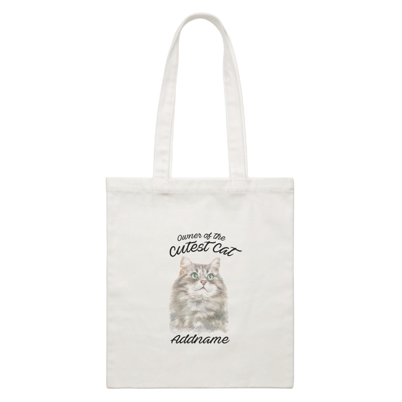 Watercolor Owner Of The Cutest Cat Siberian Cat Grey Addname White Canvas Bag