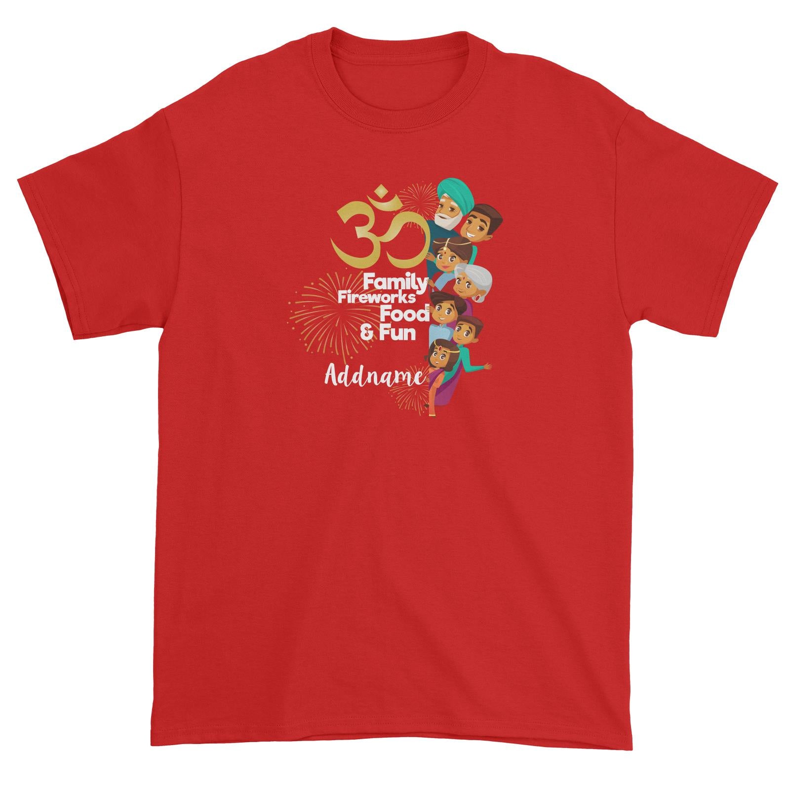 Cute Family OM Family Fireworks Food and Fun Addname Unisex T-Shirt