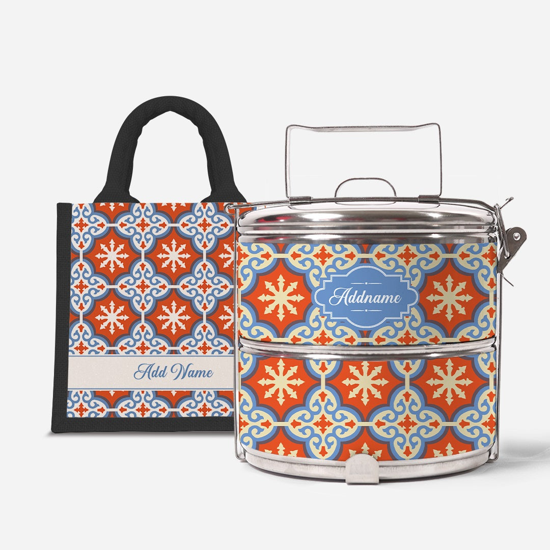 Moroccan Series Standard Two Tier Tiffin With Half Lining Lunch Bag  - Cherqi Black
