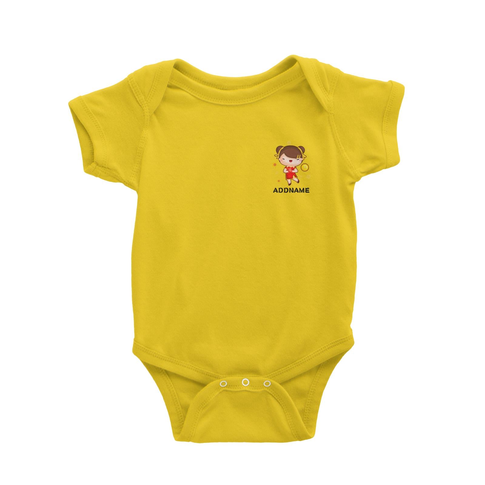Cute Pig CNY Girl with Red Packet and Happiness Symbol Pocket Design Baby Romper