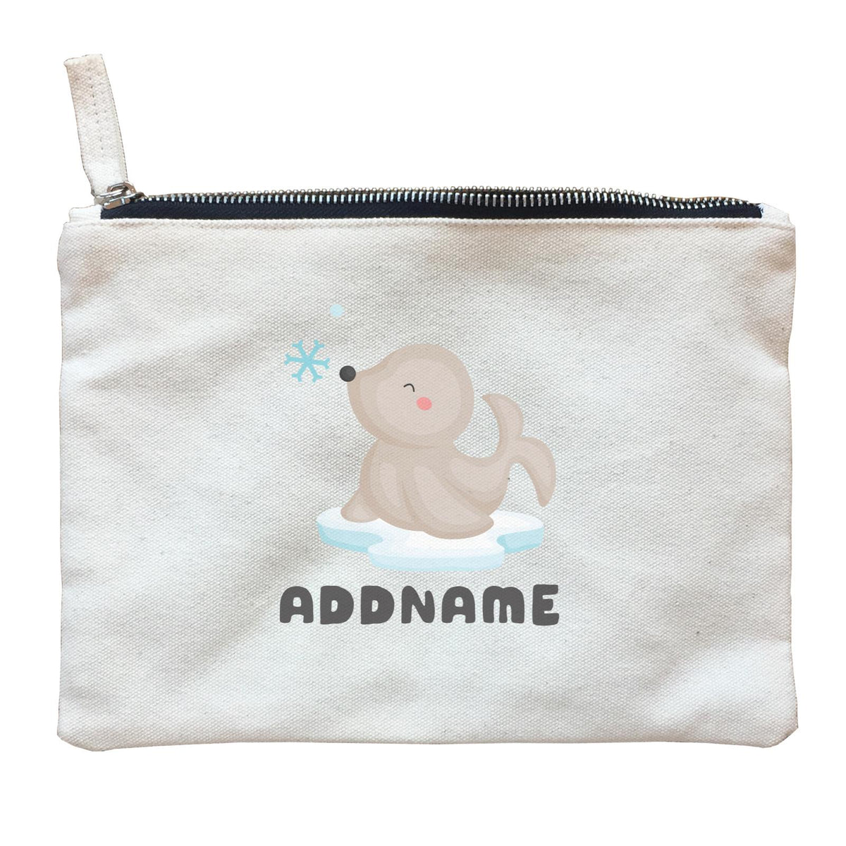 Birthday Winter Animals Happy Snow Seal Addname Zipper Pouch
