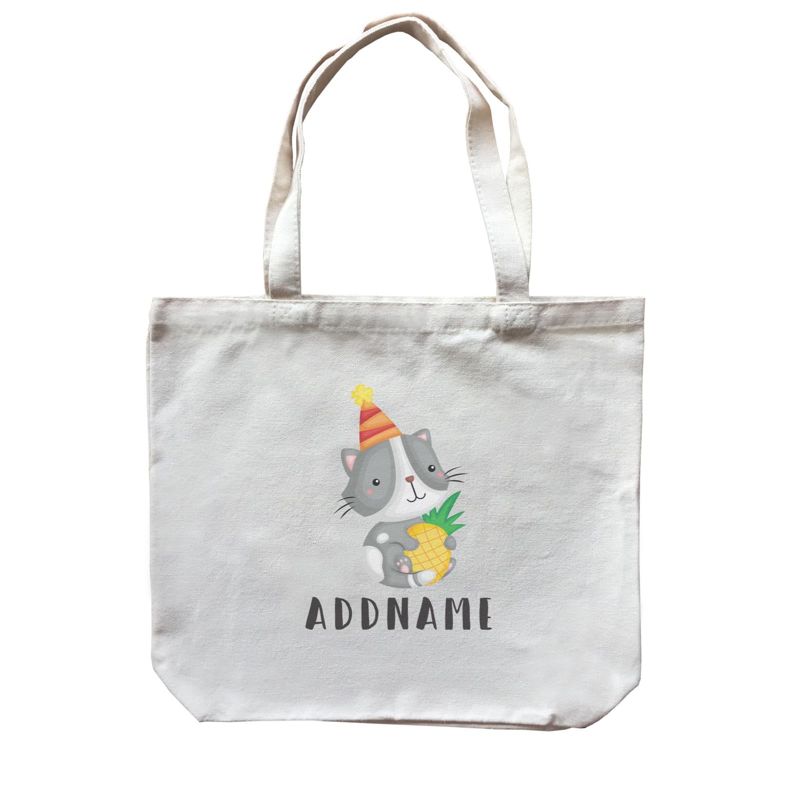 Birthday Hawaii Cute Cat Hugging Pineapple Addname Canvas Bag
