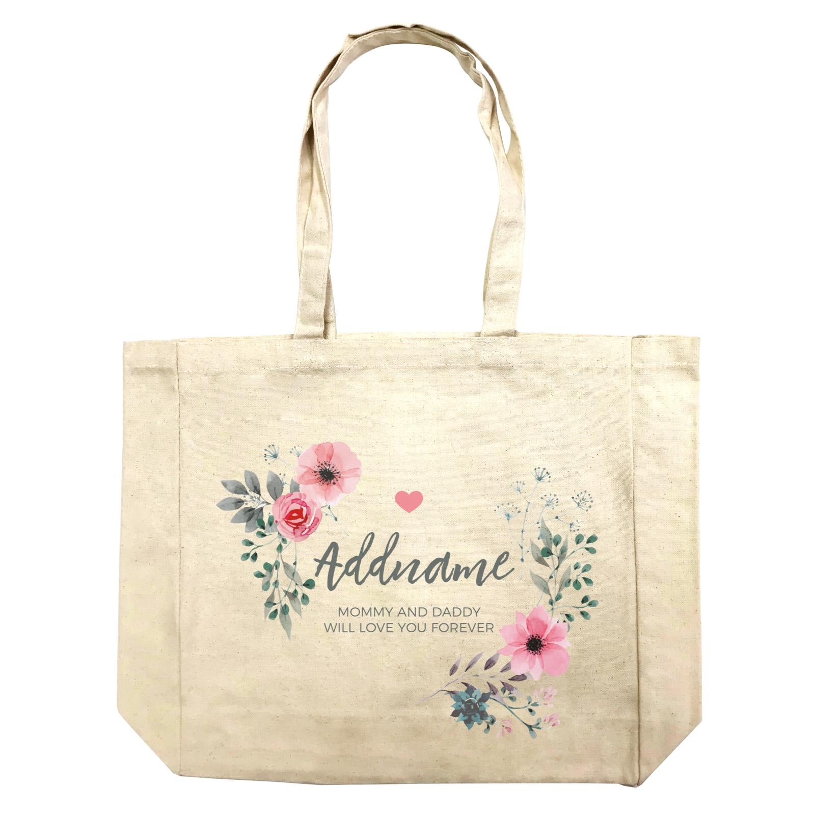 Watercolour Pink Flowers and Dark Wreath Personalizable with Name and Text Shopping Bag