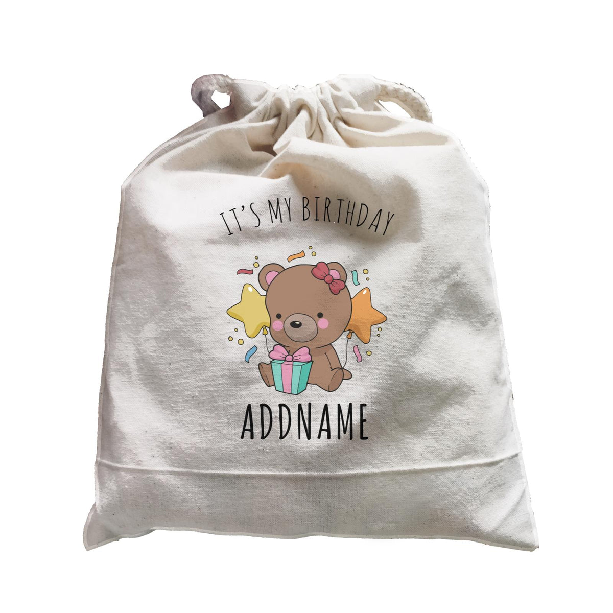 Birthday Sketch Animals Bear with Present It's My Birthday Addname Satchel